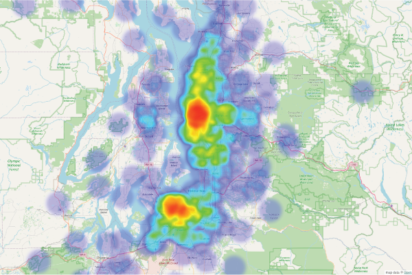 Interactive PNW bed bug hotspots map preview: Portland OR epicenter, Gresham #8, with bed bug treatment data from Custom Bedbug's 10,000+ customers