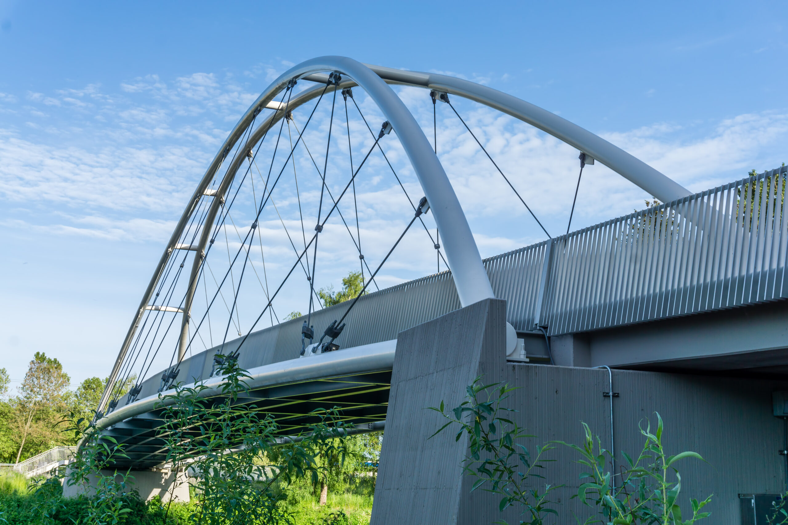 Modern pedestrian bridge in Tukwila, Washington