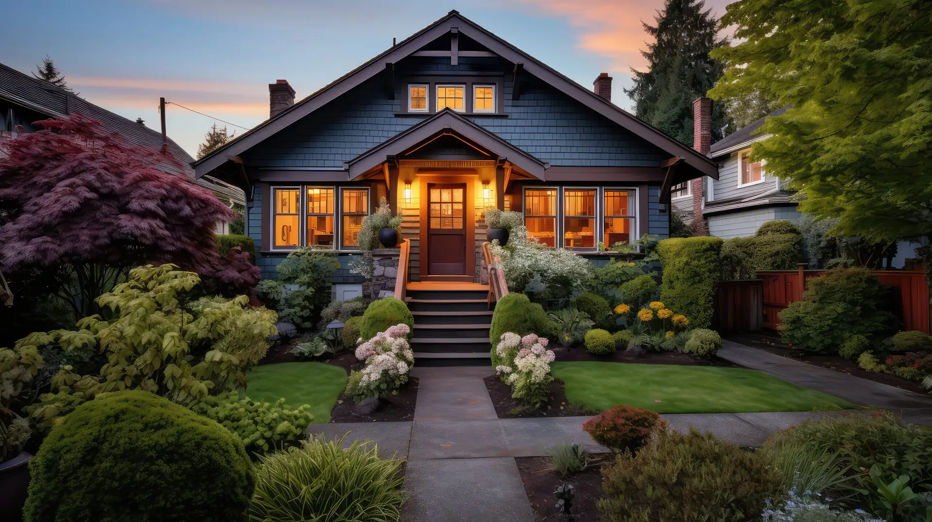 Craftsman home in Burien WA at sunset