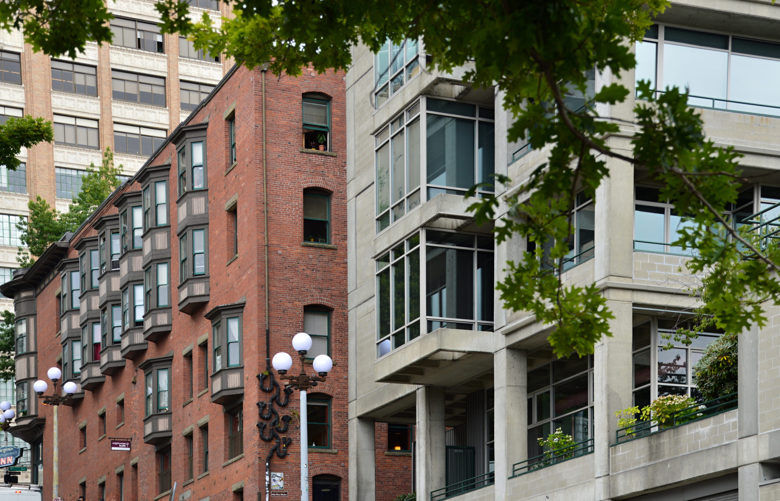 Seattle apartment and condo buildings with brick and modern architecture